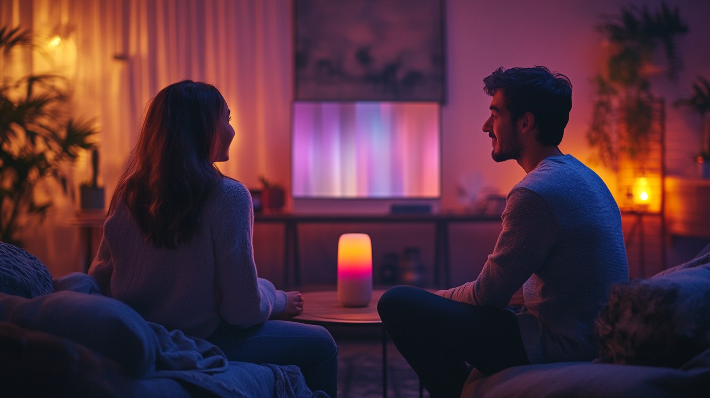 Couple cozy evening chat